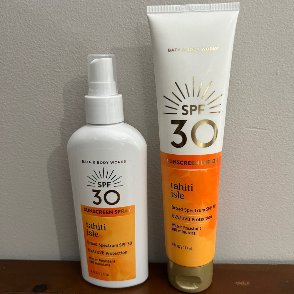 Bath & Body Works Tahiti Isle Sunscreen Set SPF 30 Spray & Lotion 6oz Bundle